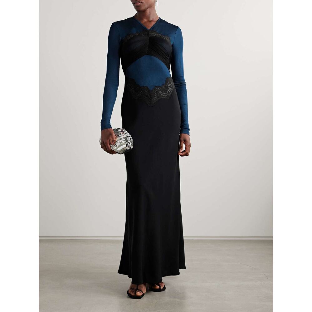 CHRISTOPHER ESBER Tulle Overlay Verner Lace Dress in Blue Graphite AU6/US2